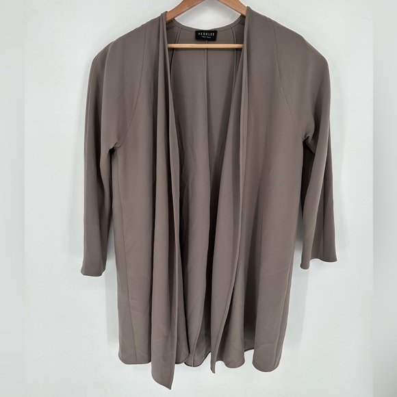 YEOHLEE New York Sz M Open Front Grayish Brown Microfiber Jacket Overcoat I2 - Picture 1 of 5